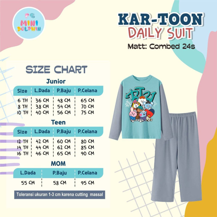 PO KARTOON DAILY SUIT PANJANG (JUN TEEN) BY MINI DOLPHIN