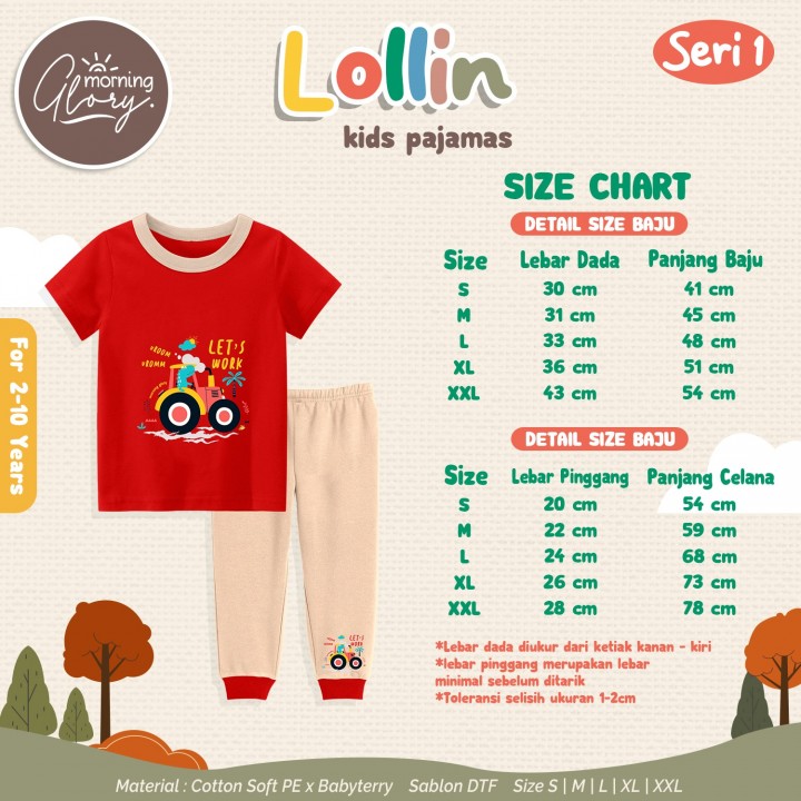 SERI 1 LOLLIN PENDEK PANJANG SET PIYAMA ANAK MGL