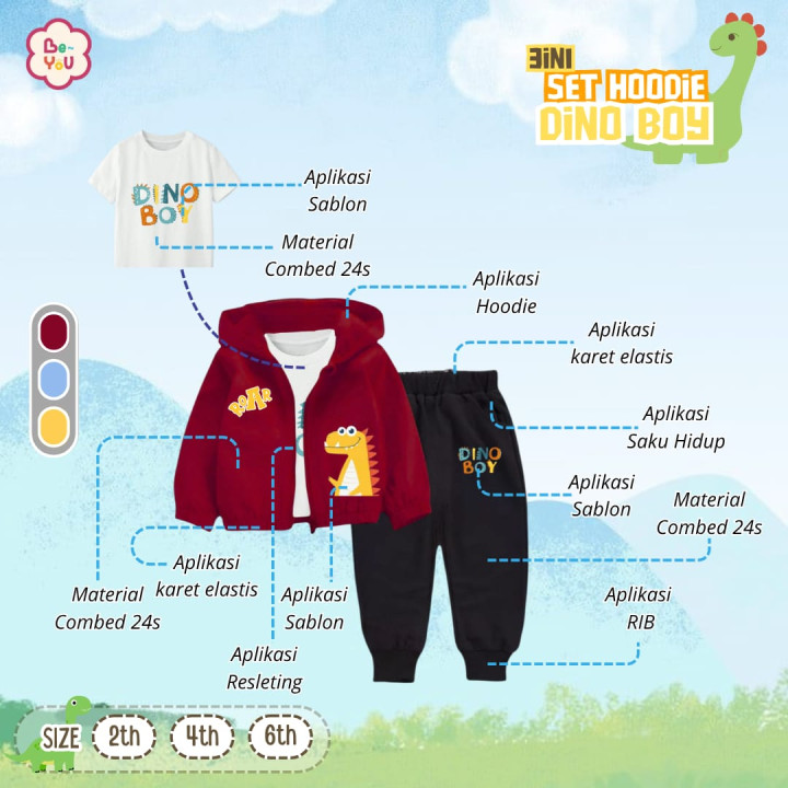 PO 3IN1 SET HOODIE DINO BOY BY BE YOU