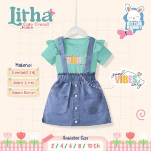 PO LITHA CUTE OVERALL JEANS BY LITTLE RABBIT